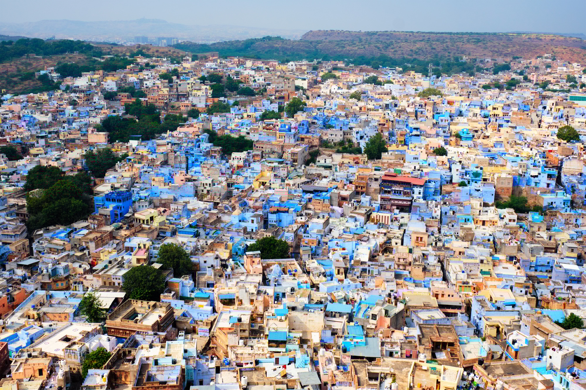 Aerial view of Jodhpur Blue City. Jodphur, Rajasthan, India
