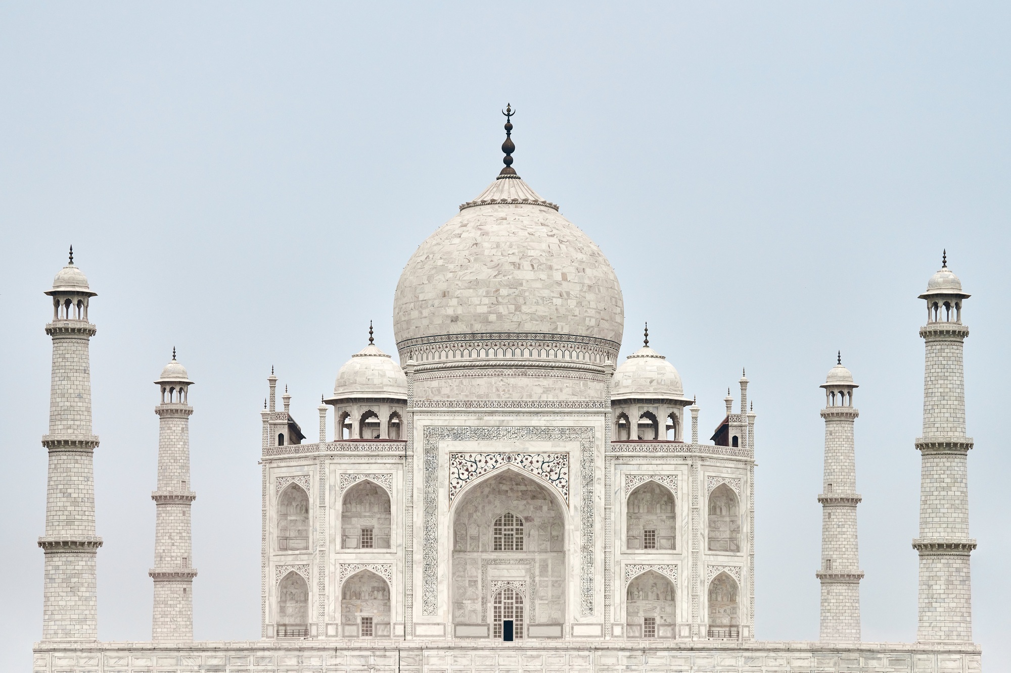 Taj Mahal white marble mausoleum landmark in Agra, Uttar Pradesh, India, beautiful ancient tomb